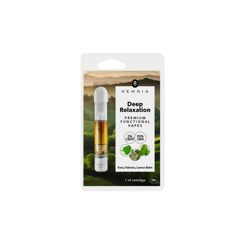 Hemnia Deep Relaxation - Cartridge, 5 % CBDP, 90 % CBN, kava kava, valerian, lemon balm, 1 ml